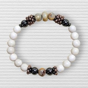 Ivory Jade 8mm Agate Jasper Hematite Stones 8 Inch Male Bracelet Unisex Bracelet